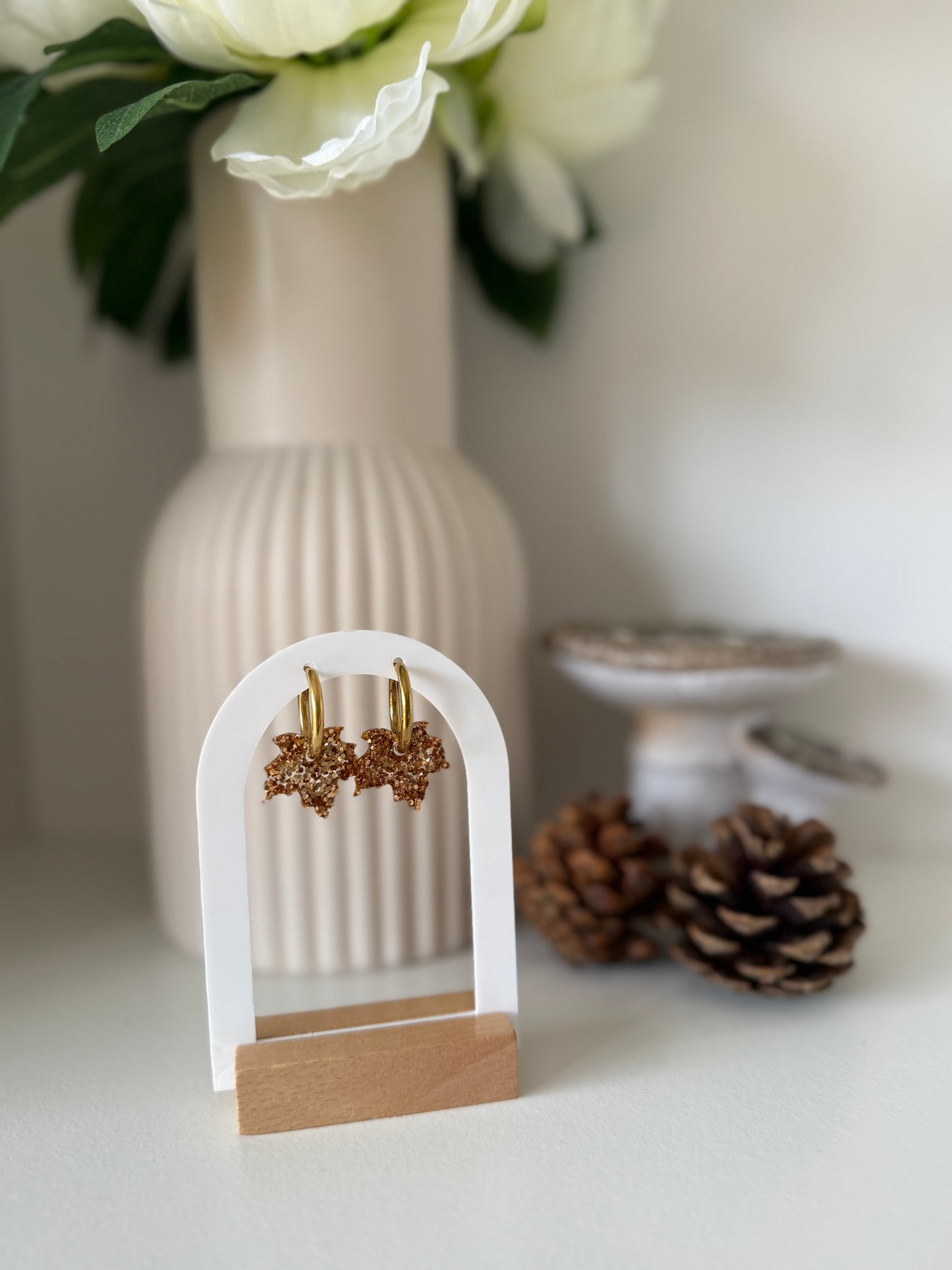 Feuille d’automne pailletée (avec créoles)